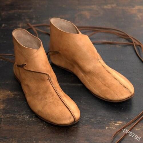 Fashion Men Medieval Knight Prince Flat Single Shoes Chinese Style Retro Casual Leather Ankle Boots Japanese Samurai Short Boot