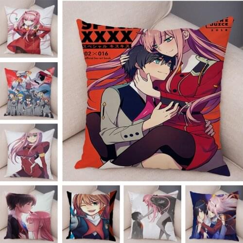 DARLING in the FRANXX Cushion Cover Decor Classic Anime Cartoon Girl Pillowcase Soft Plush Pillow Case for Sofa Home Car 45x45cm