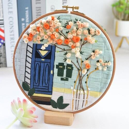 DIY Full Embroidery Kit Garden Handcraft Needlework Cross Stitch Kit Cotton Embroidery Painting Embroidery Hoop Home Decor