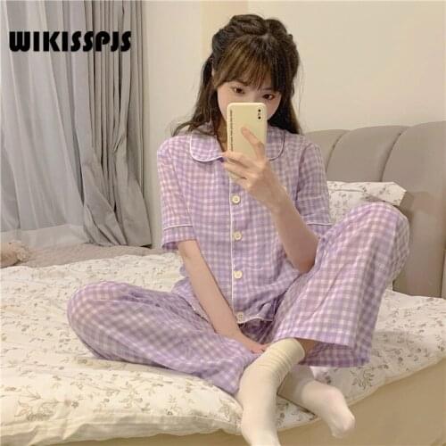 WIKISSPJS 2021 New Flower Embroidered Pajamas Casual Short Sleeved Trousers Home Suit Women Lounge Wear Pj Sets Sleepwear