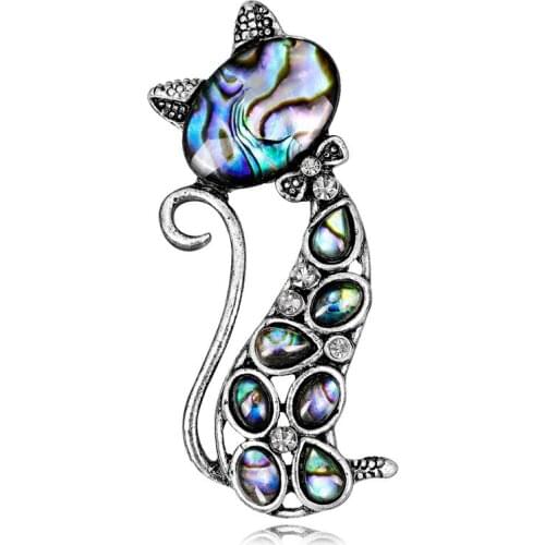 2019 New Vintage Natural Abalone Shell Cute Cat Animal Brooch Pin for Gir Women Fashion Corsage Silk Scarf Jewelry Accessories
