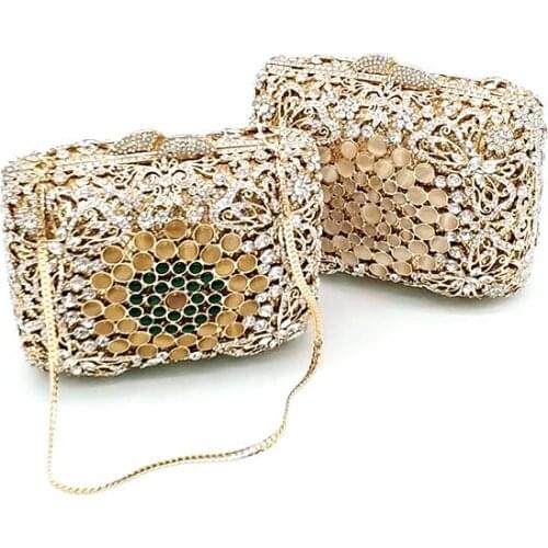 Luxury bridal wedding party designer purses elegant women evening clutches classical opal stone hollow out crystal bag