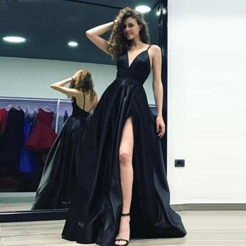Sexy Soft Satin Side Split Evening Dresses With Sweetheart Neck Floor Length A-Line Prom Dress With Party Gowns New Arrival 2019