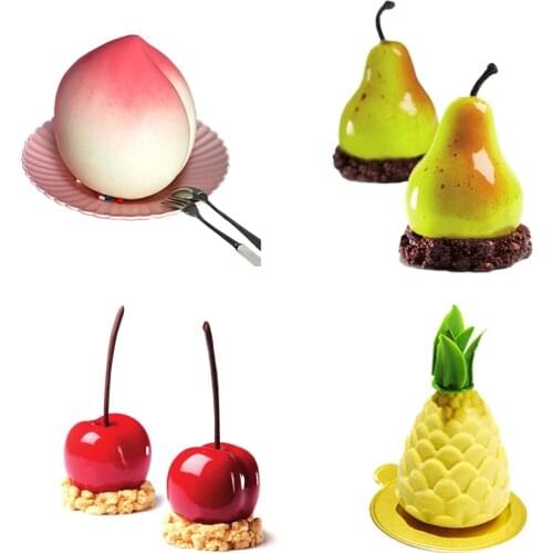 3D Fruit Shape Silicone cake Mold baking tool Christmas Decorating Mold Pear apple pineapple peach shape Non-stick baking pan