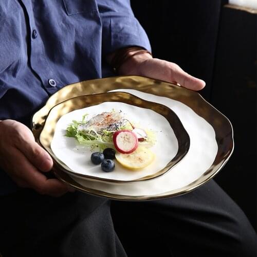 Nordic Golden Dessert Dishes Creative Ceramic Wedding Decoration Cake Plates Breakfast Steak Kitchen Household Matte Tableware