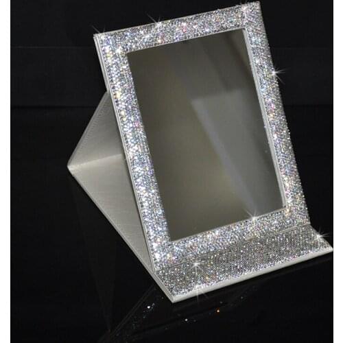 Rhinestones Make Up Mirror Foldable Portable Small Fashion Home Car Interior Mirror Table Decorative Mirror Pink Vintage