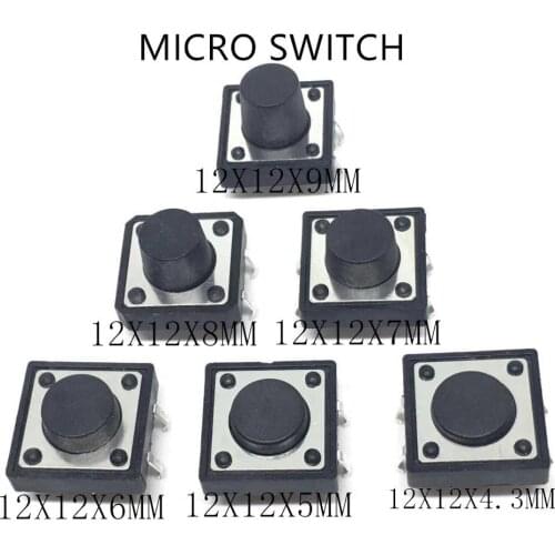 10PCS PCB Tactile Tact Mini Push Button Switch SMD 4pin Micro switch 12*12*4.3/5/6/7/8/9 MM 12x12*4.3MM/5MM/6MM/7MM/8MM/9MM