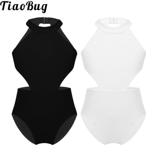 TiaoBug Girls Halter Hollow Waist Ballet Leotards Dance Wear Kids Gymnastics Leotard Bodysuit Child Practice Stage Dance Costume