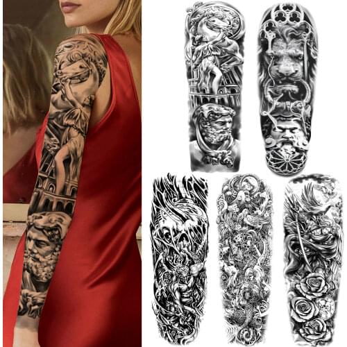 DIY God Temporary Tattoos For Women Men Adult Evil Black Devil Tattoos Sticker Full Sleeve Fake 3D Flower Water Transfer Tatoos