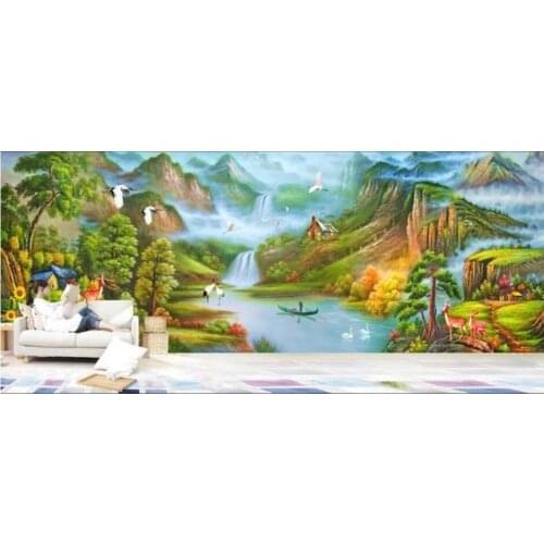 WDBH Custom photo 3d wallpaper Oil painting chinese mountain river landscape room decor 3d wall murals wallpaper for walls 3 d