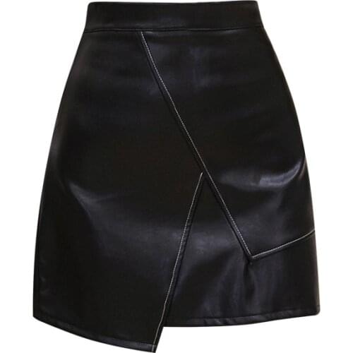 Ins High Waist Women Mini Skirt Irregular Culottes School Girl PU Skirt Faux Leather Shorts