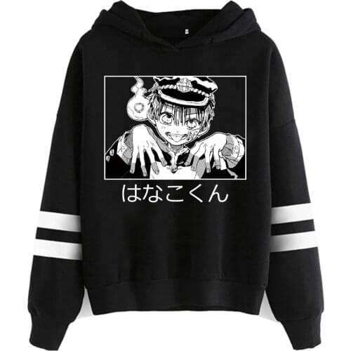 Anime Toilet Bound Hanako Kun Hoodies Women Kawaii Winter Warm Tops Cartoon Graphic Striped Hooded Sweatshirt Pullover Tops