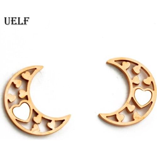 Uelf Fashion Heart Shell Earrings Stud earrings for women Rose Gold Geometric Moon Earrings Stainless Jewelry Earrings 2019
