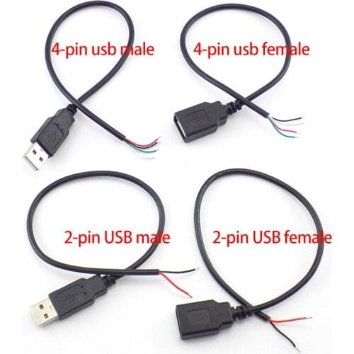 0.3m/1m/2m 2 Pin USB 2.0 A Female male 4 pin wire Jack Charge charging Power Cable Cord Extension Connector DIY 5V fans line