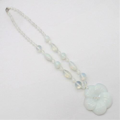 1 Strand 50x8mm Wholesale White Opal Flower Pendant Necklace Jewelry Ornaments 16.5inch S269