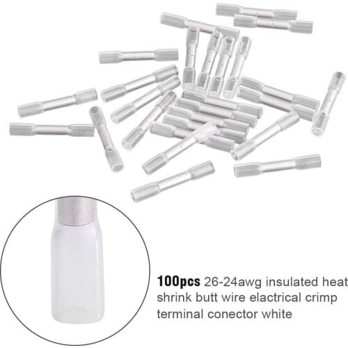 100PCS White Electrical Heat Shrink Wire Crimp Butt Connectors Splice Terminal AWG 26-24AWG Insulated Waterproof