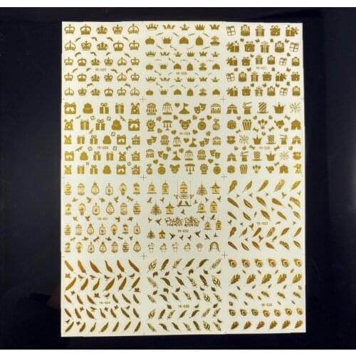12 PACKS / LOT Gold Silver Water Stickers Metallic Nail Decals Flower Crown Bird Cage Peacock Feather Circus YK025-036