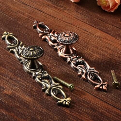 2pcs/lot Brass Door Handle Knobs Retro Antique Bronze Cupboard Cabinet Wardrobe Drawer Furniture Kitchen Pull Vintage Decorative