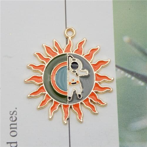 Julie Wang 3PCS Enamel Cartoon Sun Charms Alloy Gold Tone Astronaut Pendants Bracelet Earrings Jewelry Making Accessory
