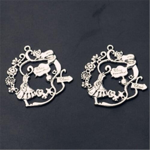 4pcs Antique Silver Plated Metal Jacquard Craft Alices Fairy Tale World Charm Necklace Bracelet DIY Jewellery Alloy Pendants