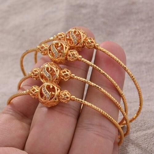 24K 4pcs Ethnic Gold Color Dubai Love Heart Bangles Luxury Bangles Bracelet Women Girl Bride Dubai Bangles Child jewelry