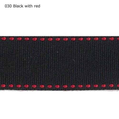 5/8" inch 16mm red saddle stitched black grosgrain ribbon
