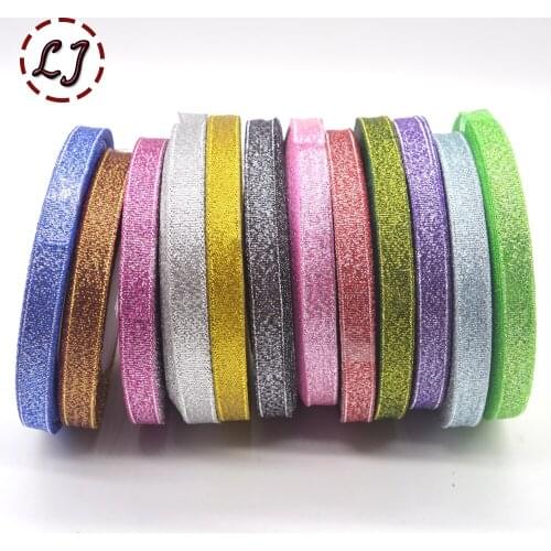 Brand high quality 3/8''(10mm) 12 color Silver gold Glitter ribbon webbing for wedding craft bow gift decoration Wrapping riband
