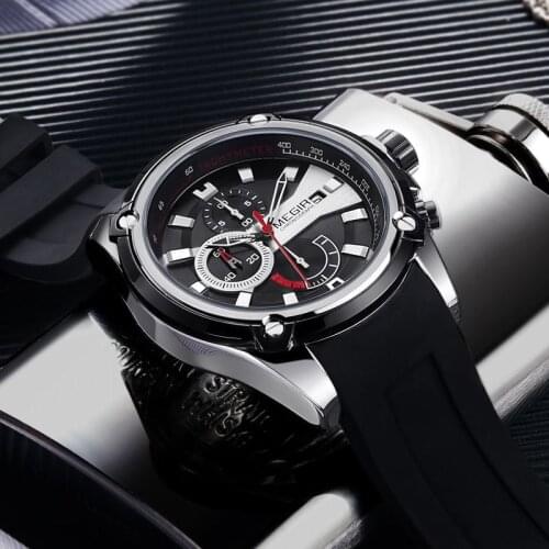 MEGIR Mens Fashion Sports Watches WaterproofSilicone Strap Quartz Wrist Watch Chronograph Analog Clock Male Relogio Masculino