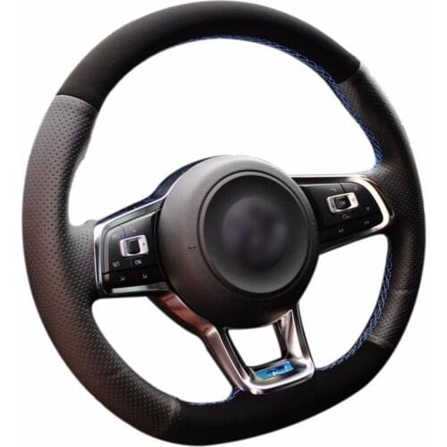 Top Leather Steering Wheel Hand-stitch on Wrap Cover For VolksWagen Golf 7 Golf R MK7 Polo Scirocco 2015-2016