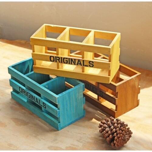 Zakka Retro Office/Home Desktop Wooden Storage Boxes Multi-function Wooden Pen Study Tools Remote Control Organizer