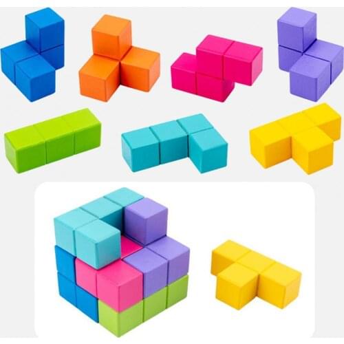 Children Educational Wooden Cube Building Block Assembly Set Kids Puzzle Toys