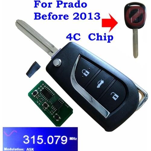 For Toyota Crown Corolla Camry RAV4 Reiz Yaris EZ Highlander 3 Buttons Modified Flip Remote Key Fob 315Mhz 433Mhz 72G/4D67 Chip