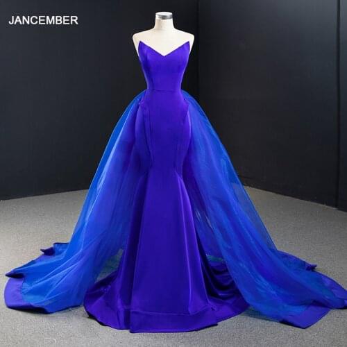 J67117 Detachable Train Evening Dresses Sleeveless Mermaid Party Dress Lace Up Simple Vestido For Woman Fiesta Largo