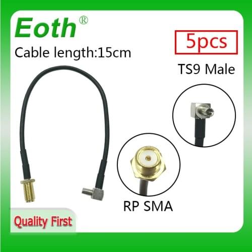 5p 3G ZTE modem RG178 cable 5pcs TS9 Male right angle straight to RP-SMA connector pigtail Wholesale 15CM 6" Adapter