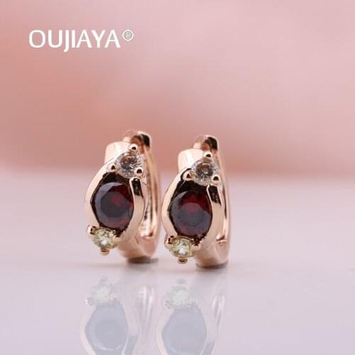 OUJIAYA Round Water Drop Hollow Earring 585 Rose Gold Natural Zircon Earrings Women Wedding Jewelry Fine Cute Fashion A45