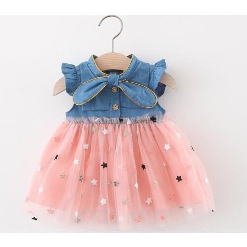 Cute Girls Dress Infant Baby Girls Kids Dresses Princess Dress Gauze Star Denim Outfits Clothing Summer Kids Girls Clothes