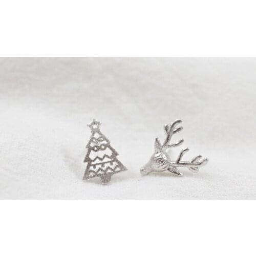Cute 925 Sterling Silver Mini Elk Hollow Christmas Tree Stud Earrings For Women, Cute Animal Earings Fashion Jewelry Female