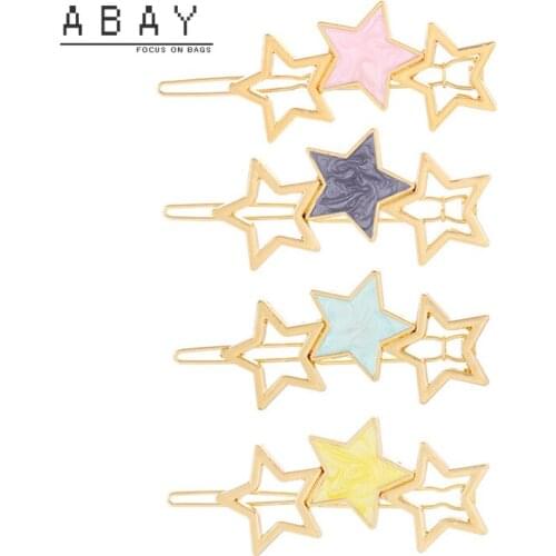 Fashion Women Geometric Star Hairpin New Hot Selling Simple Gold Retro Cut Out Elegant Design Girl Bangs Top Clip Wholesale