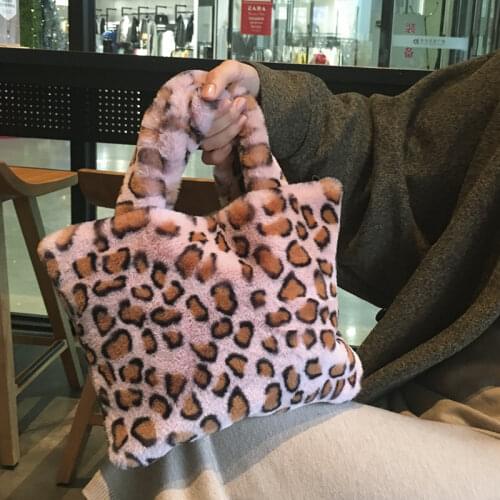 Fashion Winter Women Plush Handbags Vintage Leopard Ladies Chain Shoulder Bags Female Faux Fur Casual Tote Purse Messenger Bag