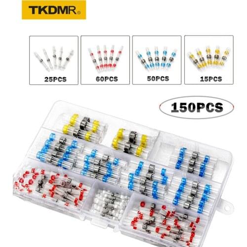 150pcs hybrid heat-shrinkable connection terminal waterproof solder sleeve pipe wire insulated butt connector kit