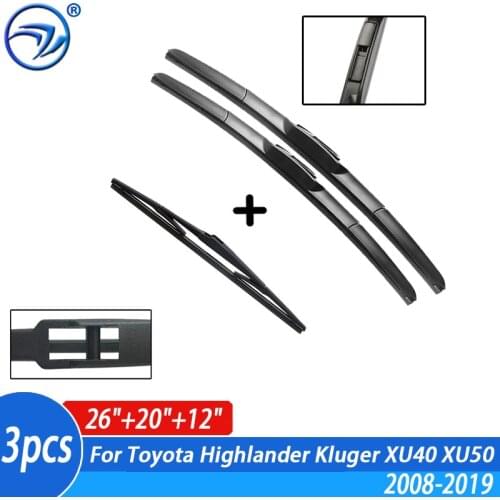 Wiper Front & Rear Wiper Blades Set For Toyota Highlander Kluger XU40 XU50 2008 - 2019 2018 2017 Windshield Windscreen 26"20"12"