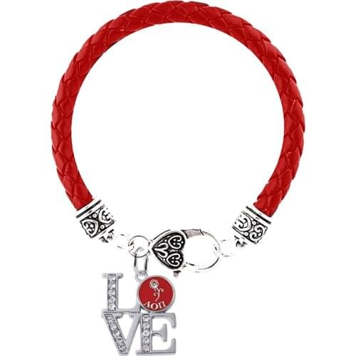 New Arrival Red Leather Chain Lobster Claw Greek Letter Sorority Sister Groups Alpha Om Phi Bracelet Bangles For Girl Women