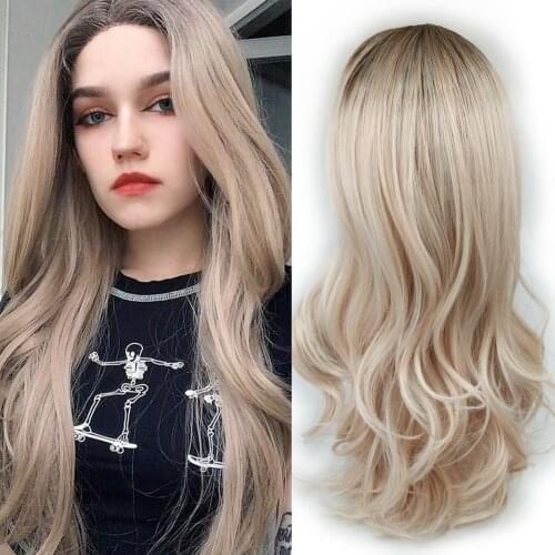 Wignee Body Wave Wig Brown Mixed Blond Wig Middle Part Synthetic Wig Under 20 Wigs For Women Long Wavy High Temperature Fibers