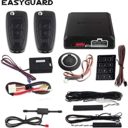EASYGUARD passive keyless entry car alarm Rolling code remote engine start stop push button start password entry shock alarm