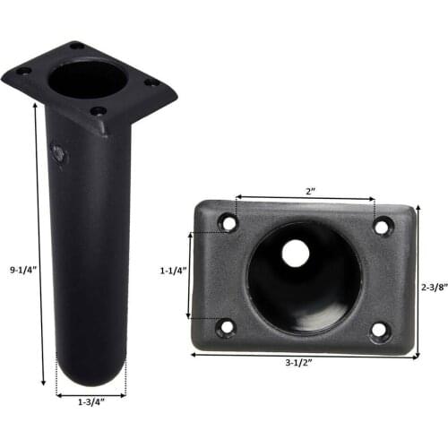 Marine Boat Kayak Plastic Flush Mount Square Head Rod Holder 30 Degree Black