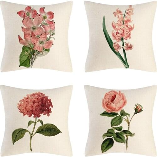 Flowers Cushion Cover Decorative Cotton Line Home Sofa Chair Pillowcase 45*45cm