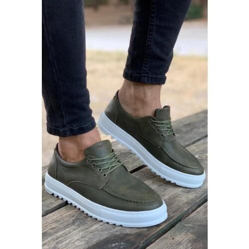 Knack Casual Male Casual Shoes Khaki Color Trend New Design Artificial Leather Laced Flexible Comfortable White Base Seasonal Shoes T12