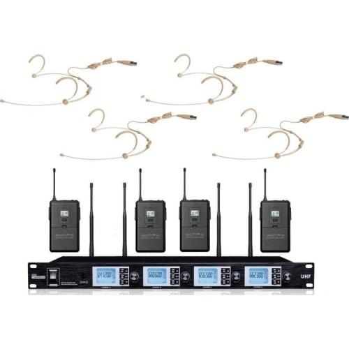 Bolymic Professional 4 Channel Wireless Microphone system UHF headset mics stage Vocal microphone for karaoke meeting school DJ