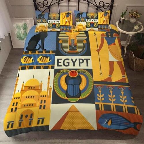 Luxury Bedding Set 3D Printed Egyptian Pharaoh Duvet Cover Set with Pillowcase King Queen Size Quilt Cover Adult Home Textile