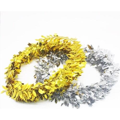 7.5M Christmas Decorations for Home Artificial Flower Plastic Garland Vine Gold Silver Leaf Reflective Party Wedding Home Decor